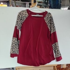 Wild Fable Burgundy and Leopard Long Sleeve Top
